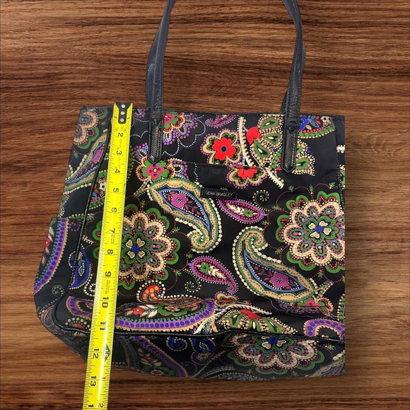 Vera Bradley Tote Bag Black‎ Paisley Floral Print Shoulder Handbag Purse - Picture 5 of 10